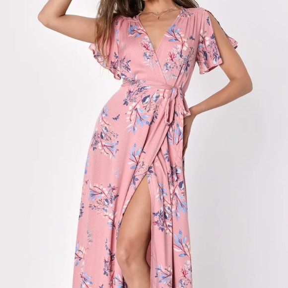 Lulu's Fiorire Rose Floral Print Wrap Maxi Dress - XS - Picture 5 of 7